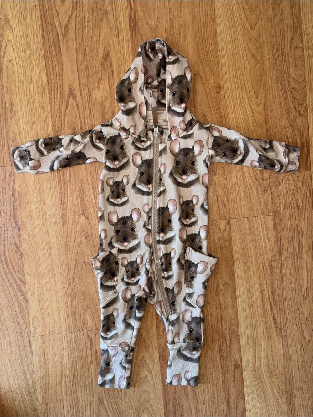 Metsola Beige Brown Mouse Print Kids Onesie Hoodie